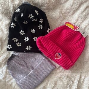 Stylish Kids Beanie Set - Black, Pink, Lavender (Set of Three) NWT